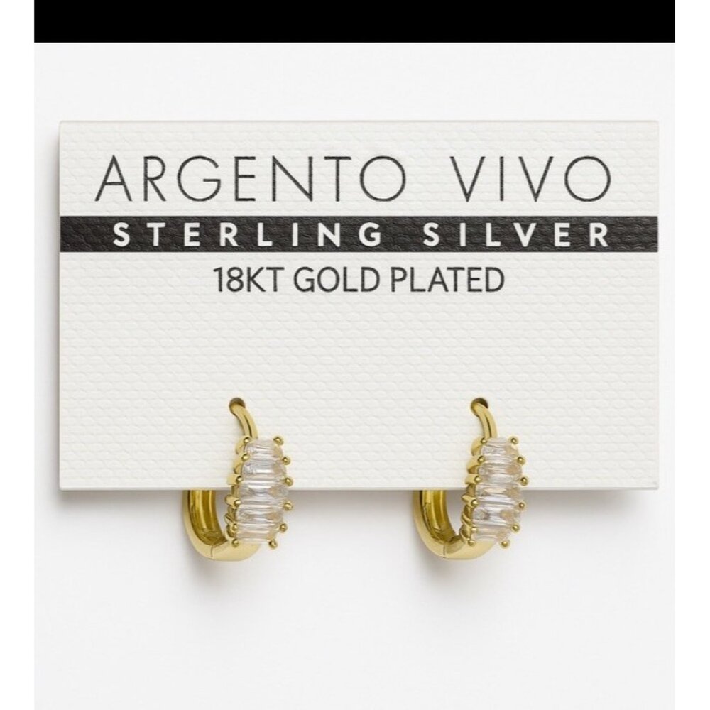 Argento Vivo 18k Gold Plated Sterling Silver Baguette Cz Huggie Hoop Earrings